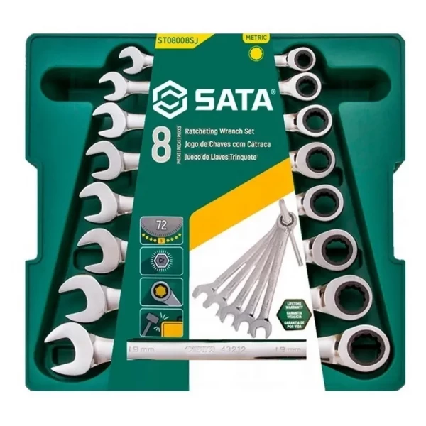Jogo de Chaves Combinadas com Catraca SATA 8 Peças