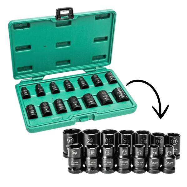 Jogo de Soquete de Impacto 10 a 24mm Sata 14 Peças ST34397T