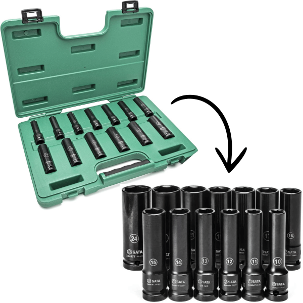 Jogo De Soquete De Impacto Longo Sata 10mm A 24mm C/13pcs