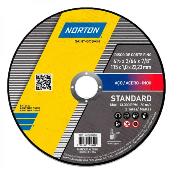Disco de Corte Fino Norton Standard para Aço e Inox 115mm