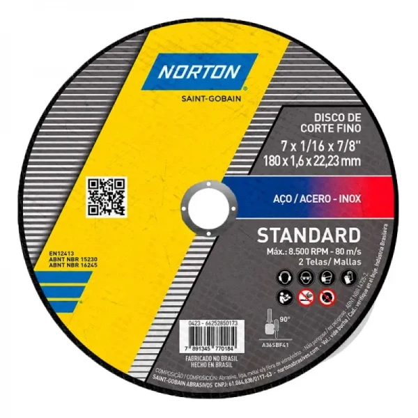 Disco de Corte Fino Norton Standard 7" x 1/16" x 7/8"
