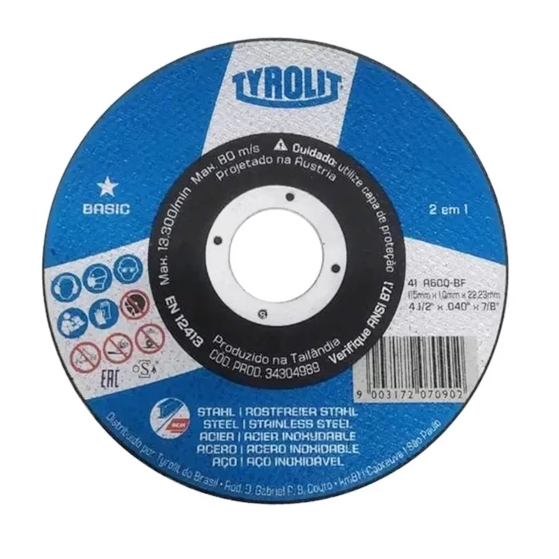 Disco de Corte Tyrolit Basic Aço e Inox 115 X 1.0 X 22.23